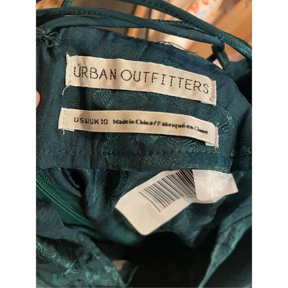 Urban Outfitters Women’s Green Uo Lily Jacquard Lace-Up Wide Leg Jumpsuit Size 6 - Picture 5 of 7